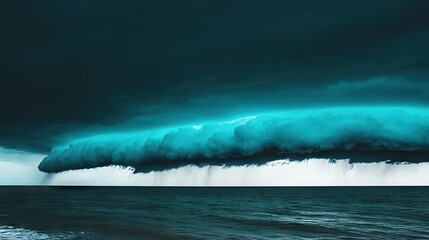 Wall Mural - dark red storm clouds hanging low in the sky, casting an eerie glow on the landscape below, with a m