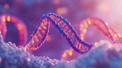 Poster - DNA-activated robot arm working on genetic engineering projects in a laboratory, with glowing DNA strands surrounding the scene, symbolizing cutting-edge biotech.