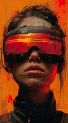 Wall Mural - futuristic woman in goggles - cyberpunk art