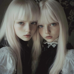 Canvas Print - creepy pale blond twin girls 15 year old