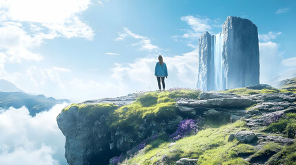 Canvas Print - Exploring the Majestic Beauty of a Waterfall Cascading Down a Cliffside