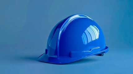 A blue safety helmet displayed on a clean, neutral background.