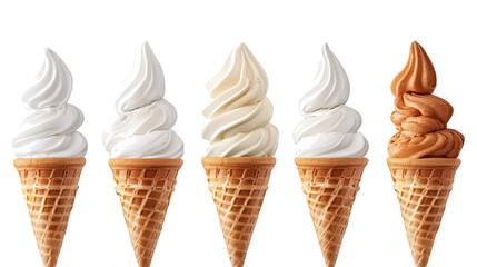 Poster - Delicious Soft Serve Yogurt Ice Cream Swirls on Waffle Cones Generative AI