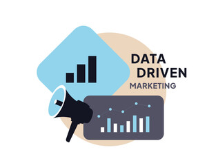 Poster - Data-Driven Marketing Strategy based on real-time data analytics. Use customer insights to drive campaigns and increase conversion rates. Vector illustration with graphs and data dashboards