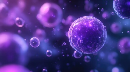 Poster - Abstract background featuring purplish blue glowing nanoparticles Evokes imagery of molecular models suggesting connections to scientific research Suitable for banner content