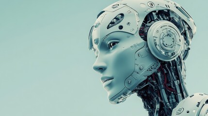Poster - Abstract AI concept featuring a robotic head with ample copy space High quality image showcasing artificial intelligence and technology themes