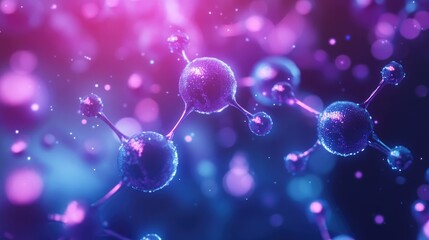 Poster - Abstract background featuring purplish blue glowing nanoparticles Evokes imagery of molecular models suggesting connections to scientific research Suitable for banner content