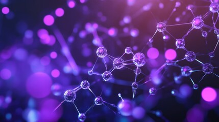Poster - Abstract background featuring purplish blue glowing nanoparticles Evokes imagery of molecular models suggesting connections to scientific research Suitable for banner content