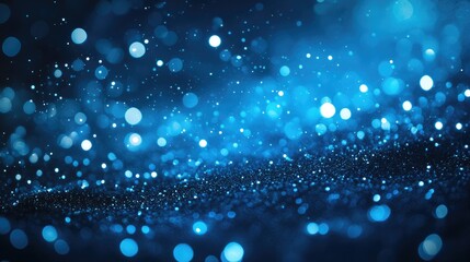 Poster - vibrant blue bokeh lights with an abstract background featuring floating particles or dust creating 