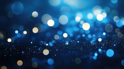 Poster - vibrant blue bokeh lights with an abstract background featuring floating particles or dust creating 
