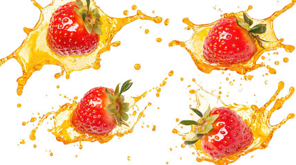 Poster - Strawberries in Vibrant Juice on Transparent Background Generative AI