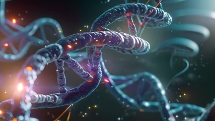Poster - A detailed Video showing a close up of a cell phone with numerous strands of blue and red, Dna editing with CRISPR technology