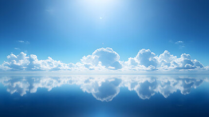 Wall Mural - Clouds Reflecting on Calm Water, Serene Landscape of Sky and Ocean