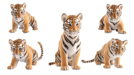 Poster - Set of Realistic Tiger Figurines Against a Transparent Background Generative AI