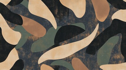 Poster - Olive drab abstract camouflage design with layered, irregular shapes, evoking a military-inspired aesthetic