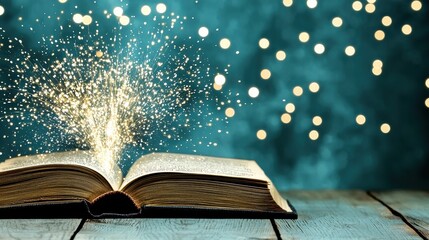 Poster - Magical Book with Glowing Pages Radiating Illumination and Wonder