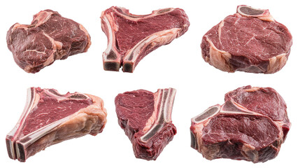 Poster - Assorted Wagyu Beef Steak Cuts Viewed From Above on a White Background Generative AI