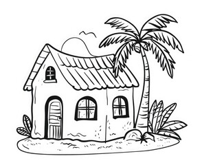 house and palms