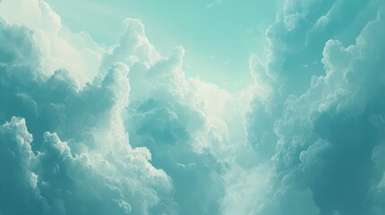 Poster - Subtle abstract sky blue palette with billowing cloud forms, evoking the vast, peaceful open sky.