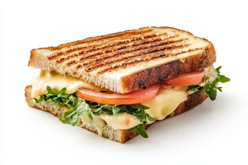 Freshly made cheese sandwich with tomato and greens on toasted bread