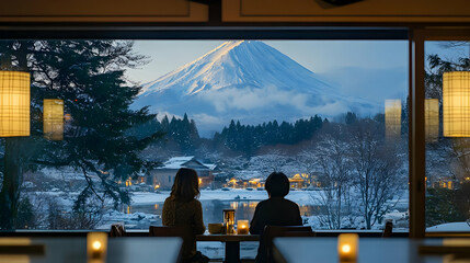 Poster - Winter Wonderland:  Snow-Covered Mountain View with a Cozy Cabin Vibe