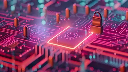 Poster - A lock is securely placed on top of a circuit board, providing added protection and security to the electronic components, Layers of defense in a cyber security system