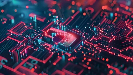 Poster - A close-up Video of a lock attached to a circuit board, featuring vibrant red and blue lights, Layers of defense in a cyber security system