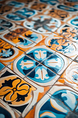 colorful moroccan tile pattern in blue yellow and orange for mediterranean background