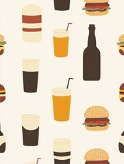 Poster - This backdrop is filled with vibrant illustrations of burgers and drinks, creating a fun, laid-back atmosphere for any food lover. Generative AI