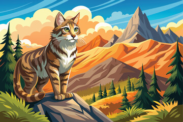 Wall Mural - cat in the forest  vector illustration.