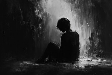 The connection between loneliness and depression, with a person sitting in darkness, overwhelmed by feelings of sadness and hopelessness