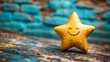 © Alpha - Shiny golden star with a smiling face, representing customer satisfaction, happiness, and playful vibes for kids