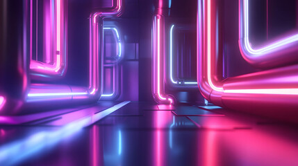Poster - Neon Tubes in Abstract Form, vibrant glowing tubes intertwining, dramatic illumination creates an immersive visual experience