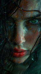 Canvas Print - Intense Portrait of a Woman in the Rain