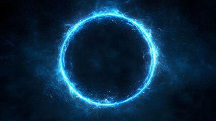 Poster - Vibrant blue neon circle radiating energy with dynamic flashes, captivating visual centerpiece, high resolution display