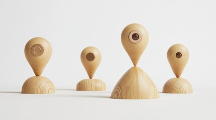 Poster - Stylish Wooden Map Pins for Modern Locations Generative AI