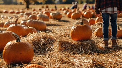 pumpkin patch with hay