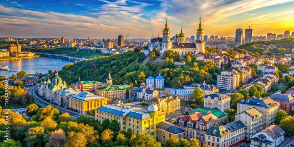 Stunning aerial perspective of Kyiv, highlighting the vibrant downtown ...
