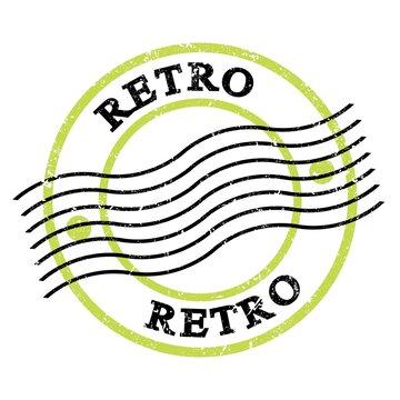 RETRO, text written on green-black  postal stamp.