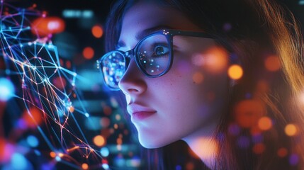 woman looking at futuristic interface