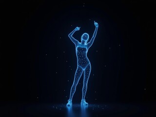 blue hologram view of the singer posing on a dark background