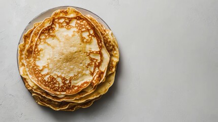 Poster - Warm and inviting stack of golden crepes sits on a plate, perfect for breakfast or dessert, waiting to be enjoyed with toppings. Generative AI