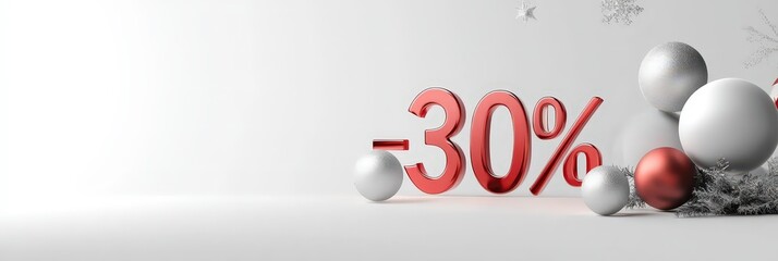 Red 3d rendering label. 30% off label on isolated white background, ready for promotion or advertising.