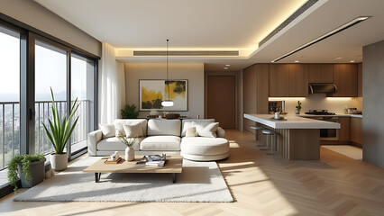 Poster - The interior design of a typical apartment features various architectural elements and decorative items to create a welcoming living space.
