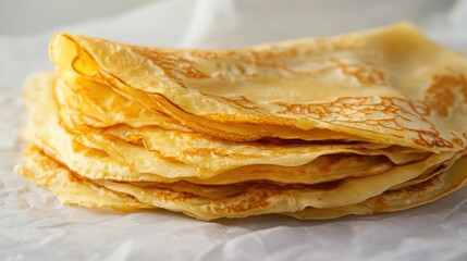Poster - A delightful stack of golden crepes awaits, perfect for breakfast, dessert, or a tasty snack, inviting creativity with toppings. Generative AI