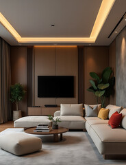 Poster - The sleek interior design of this contemporary living room is a perfect blend of style and functionality in every detail created.