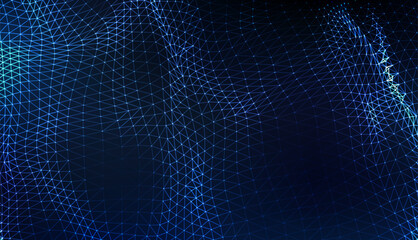 Poster - Abstract big data mesh grid in blue, with waves and intricate pattern designs.