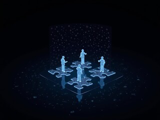 3D hologram illustration of colleagues solving problems together.