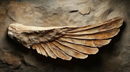 Poster - Fossilized Bird Wing Imprint on Rock