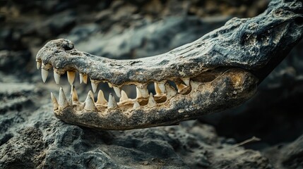 Close-up of a Crocodile Skull with Sharp Teeth